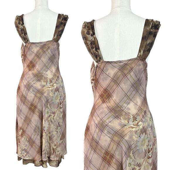 Free People Femme Grunge 90s Y2K Morning Dew Plaid Floral Midi Slip Dress XL - Picture 10 of 14